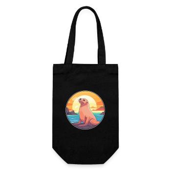 Lion de mer coloré aquarelle dessin animé kawaii animal - Sac à bouteille - noir - Devant
