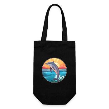 Dolphin Colorful Watercolor Cartoon Kawaii Animal - Gift Bag for Bottles - black - Front