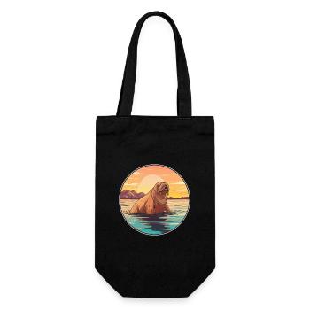 Walrus Colorful Watercolor Cartoon Kawaii Animal - Gift Bag for Bottles - black - Front