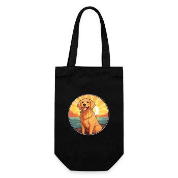 Golden Retriever Dog Colorful Watercolor Cartoon - Gift Bag for Bottles - black - Front