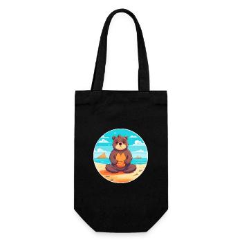 Bär Cartoon Yoga Strand Sommer Illustration - Geschenkbeutel für Flaschen - Schwarz - Vorne