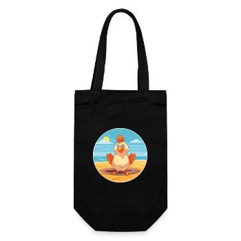 Huhn Cartoon Yoga Strand Sommer Illustration - Geschenkbeutel für Flaschen - Schwarz - Vorne