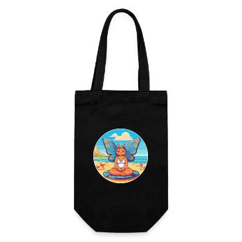Schmetterlings-Cartoon-Yoga-Strand-Sommer-Illustration - Geschenkbeutel für Flaschen - Schwarz - Vorne