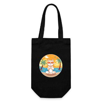 Dessin animé de chat Yoga plage Illustration d’été - Sac à bouteille - noir - Devant