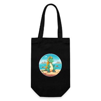 Dragon Cartoon Yoga Beach Summer Illustration - Gift Bag for Bottles - black - Front