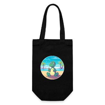 Dinosaurier-Karikatur Yoga Strand Sommer Illustration - Geschenkbeutel für Flaschen - Schwarz - Vorne