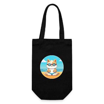 Kitten Cartoon Yoga Beach Summer Illustration - Gift Bag for Bottles - black - Front