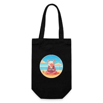 Pig Cartoon Yoga Beach Summer Illustration - Gift Bag for Bottles - black - Front