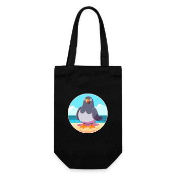 Pigeon Cartoon Yoga Beach Summer Illustration - Gift Bag for Bottles - black - Front