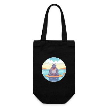 Hippo Cartoon Yoga Beach Summer Illustration - Gift Bag for Bottles - black - Front
