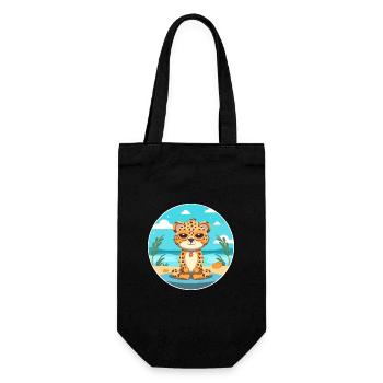 Leopard Cartoon Yoga Beach Summer Illustration - Gift Bag for Bottles - black - Front