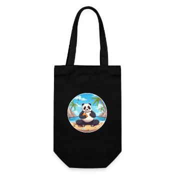 Panda-Cartoon-Yoga-Strand-Sommer-Illustration - Geschenkbeutel für Flaschen - Schwarz - Vorne