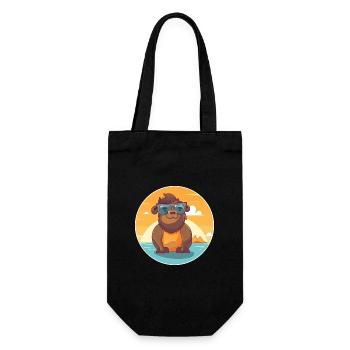 Bison drôle de dessin animé kawaii plage illustration - Sac à bouteille - noir - Devant