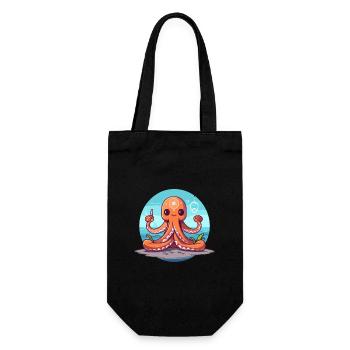 Oktopus-Cartoon-Yoga-Strand-Sommer-Illustration - Geschenkbeutel für Flaschen - Schwarz - Vorne
