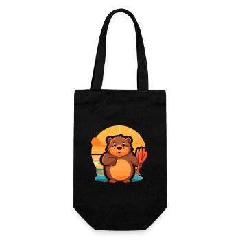 Beaver Funny Cartoon Kawaii Beach Illustration - Gift Bag for Bottles - black - Front