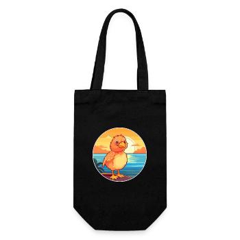 Chicken Funny Cartoon Kawaii Beach Illustration - Gift Bag for Bottles - black - Front
