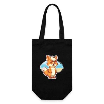 Fuchs, lustige Cartoon-Kawaii-Strand-Illustration - Geschenkbeutel für Flaschen - Schwarz - Vorne