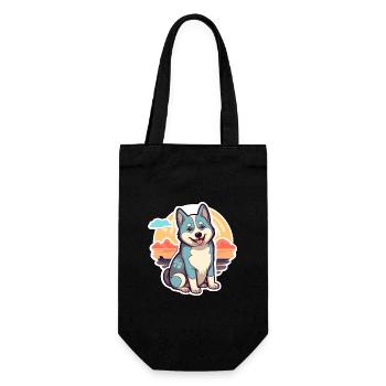 Husky Hund Lustige Karikatur Kawaii Strand Illustration - Geschenkbeutel für Flaschen - Schwarz - Vorne
