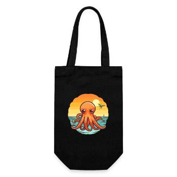 Oktopus Lustige Karikatur Kawaii Strand Illustration - Geschenkbeutel für Flaschen - Schwarz - Vorne