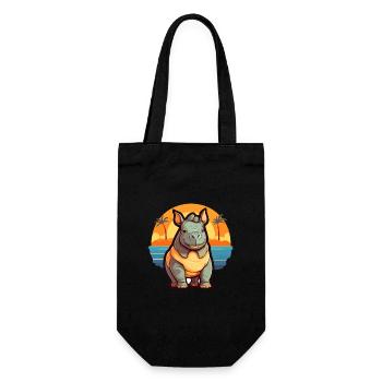 Nashorn Lustige Karikatur Kawaii Strand Illustration - Geschenkbeutel für Flaschen - Schwarz - Vorne