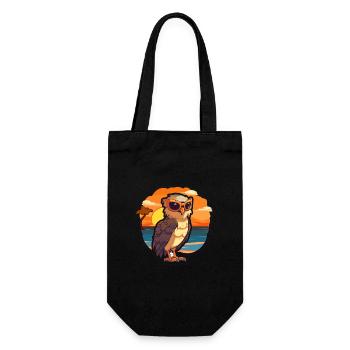 Hawk Funny Cartoon Kawaii Beach Illustration - Gift Bag for Bottles - black - Front