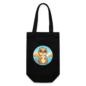 Otter Funny Cartoon Kawaii Beach Illustration - Gift Bag for Bottles - black - Front