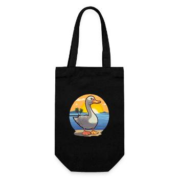 Goose Funny Cartoon Kawaii Beach Illustration - Gift Bag for Bottles - black - Front