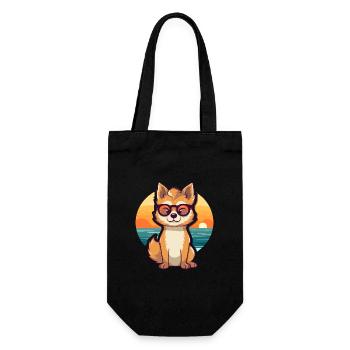 Wolf Lustige Karikatur Kawaii Strand Illustration - Geschenkbeutel für Flaschen - Schwarz - Vorne
