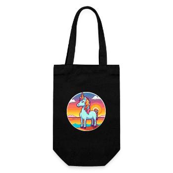 Unicorn Funny Cartoon Kawaii Beach Illustration - Gift Bag for Bottles - black - Front