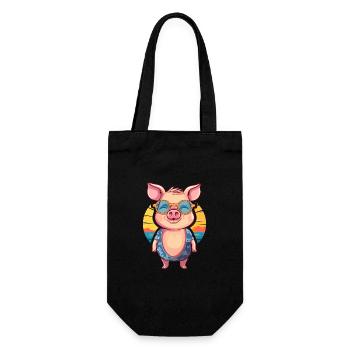 Pig Funny Cartoon Kawaii Beach Illustration - Gift Bag for Bottles - black - Front