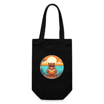 Castor Mignon Drôle Dessin Animé Kawaii Livre Plage - Sac à bouteille - noir - Devant