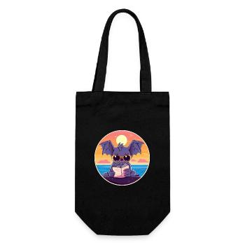 Chauve-souris Mignonne Dessin Animé Drôle Kawaii Livre Plage - Sac à bouteille - noir - Devant