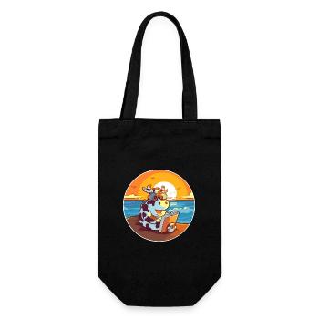 Vache Mignonne Dessin Animé Drôle Kawaii Livre Plage - Sac à bouteille - noir - Devant