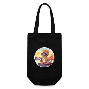 Drache Niedlicher lustiger Cartoon Kawaii Buchstrand - Geschenkbeutel für Flaschen - Schwarz - Vorne