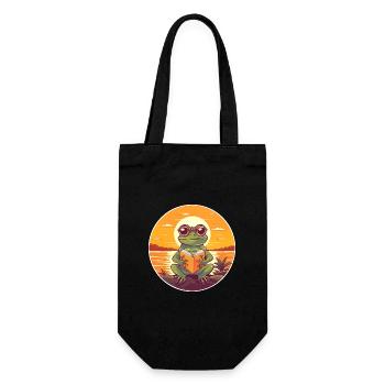 Frog Cute Funny Cartoon Kawaii Book Beach - Gift Bag for Bottles - black - Front