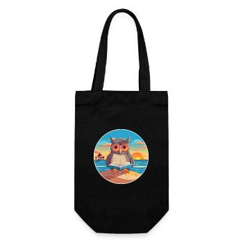 Eule Niedliche Lustige Karikatur Kawaii Buch Strand - Geschenkbeutel für Flaschen - Schwarz - Vorne