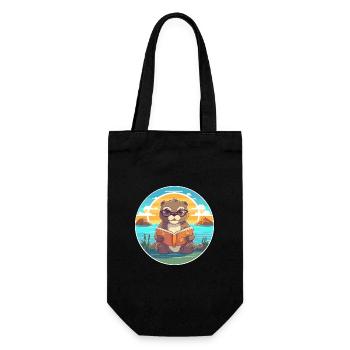 Otter Niedliche Lustige Karikatur Kawaii Buch Strand - Geschenkbeutel für Flaschen - Schwarz - Vorne