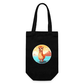 Alpaga aquarelle dessin animé Kawaii Clipart Animal - Sac à bouteille - noir - Devant