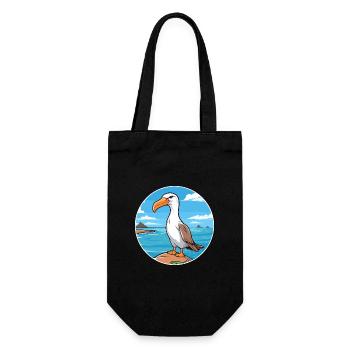 Albatross Watercolor Cartoon Kawaii Clipart Animal - Gift Bag for Bottles - black - Front