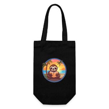 Faultier, niedlich, lustig, Cartoon, Kawaii, Buch, Strand - Geschenkbeutel für Flaschen - Schwarz - Vorne