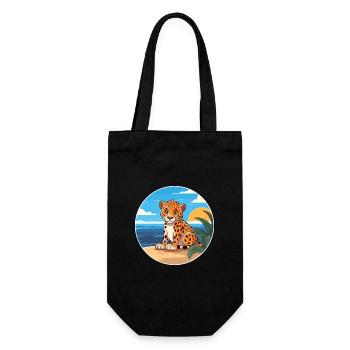 Amur Leopard Watercolor Cartoon Kawaii Clipart Pet - Gift Bag for Bottles - black - Front