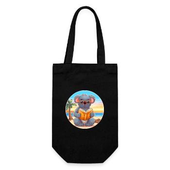 Koala Mignon Drôle Dessin Animé Kawaii Livre Plage - Sac à bouteille - noir - Devant