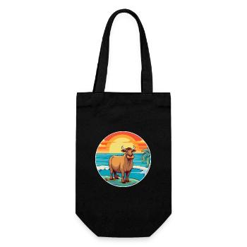 Bull Watercolor Cartoon Kawaii Clipart Animal - Gift Bag for Bottles - black - Front
