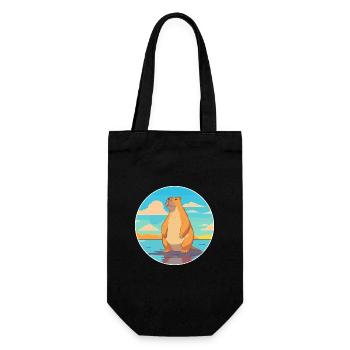 Capybara Watercolor Cartoon Kawaii Clipart Animal - Gift Bag for Bottles - black - Front