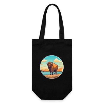Bison Watercolor Cartoon Kawaii Clipart Animal - Gift Bag for Bottles - black - Front