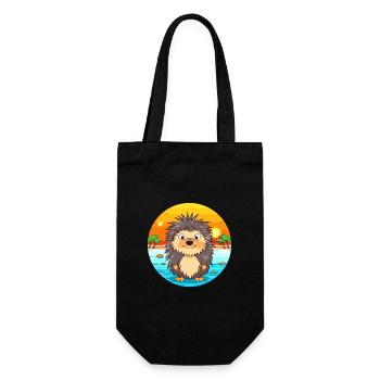 Porc-épic aquarelle dessin animé Kawaii Clipart Animal - Sac à bouteille - noir - Devant
