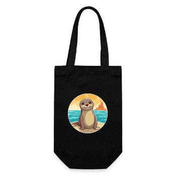 Seal Watercolor Cartoon Kawaii Clipart Animal - Gift Bag for Bottles - black - Front