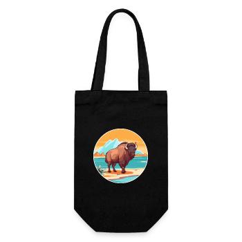 Bison Watercolor Cartoon Kawaii Clipart Animal - Gift Bag for Bottles - black - Front