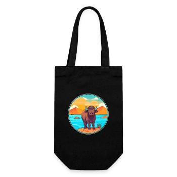 Buffalo Watercolor Cartoon Kawaii Clipart Animal - Gift Bag for Bottles - black - Front