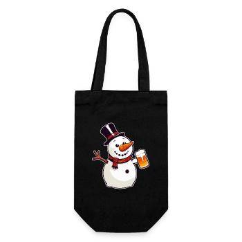 Snowman with beer - Gift Bag for Bottles - black - Front